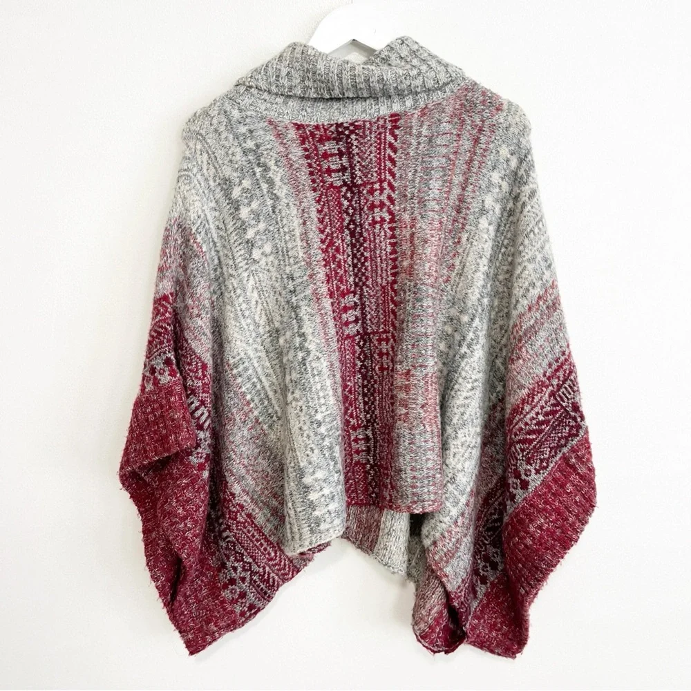BOGO! Free People Willow Fair Isle Poncho Sweater Button Funnel Neck Size XS - Picture 9 of 10
